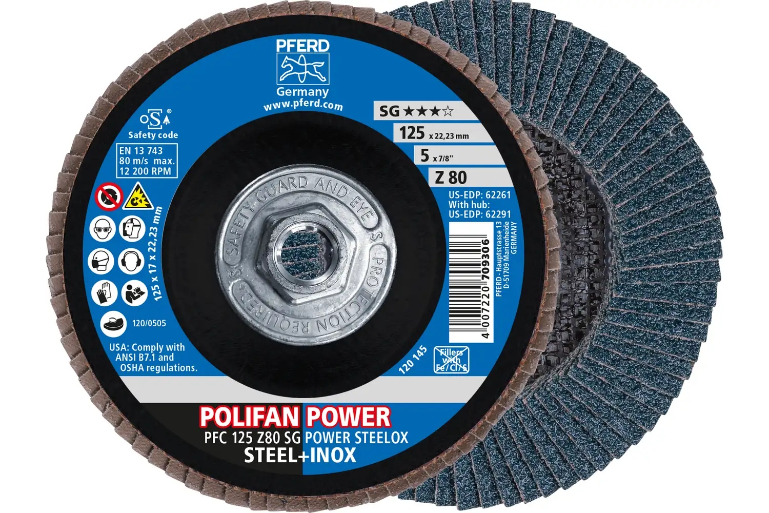 Picture of Pferd Flap Disc, 5" x 5/8-11, Z SG Power Steelox, 80 Grit, T29, Conical, Zirconia